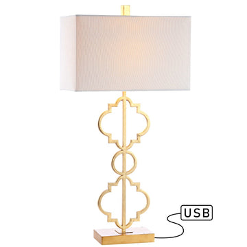 Selina 32" Iron Ogee Trellis Modern LED USB Table Lamp - JONATHAN Y